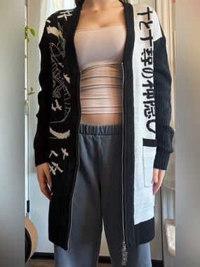 Black & White Spirited Away shaky Graphic Long Zip Cardigan